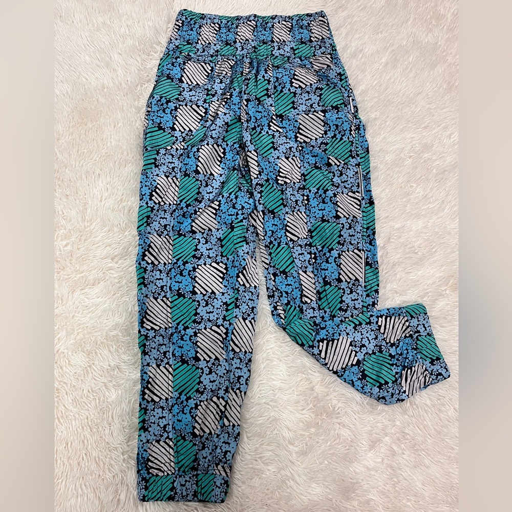 Free People Movement Blue and Green Patterned Pants Size Medium NWOT
